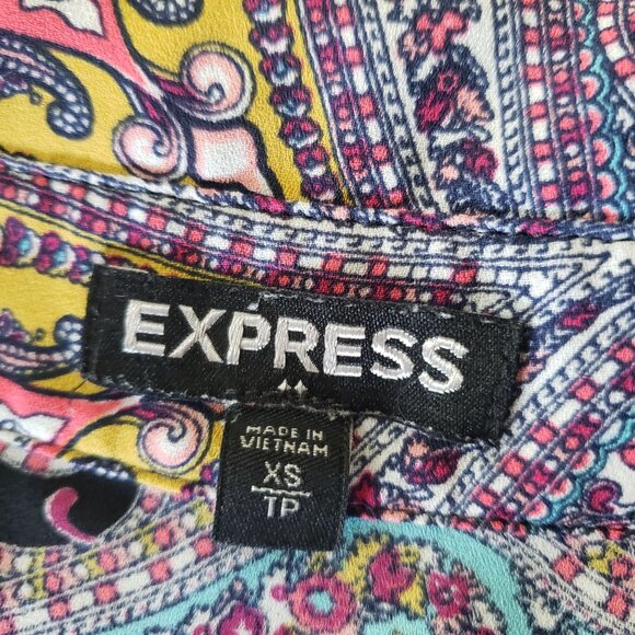 Express Womens Portofino Paisley Print Button Down Blouse Size XS Party Electric - Picture 4 of 5